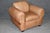 Pair Restored French Art Deco Style Leather Distressed Moustache Club Chairs For Sale - Image 4 of 14