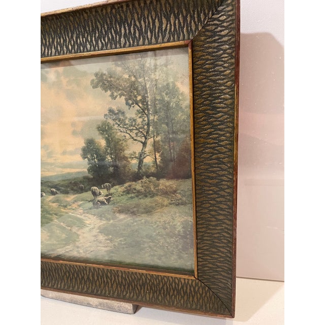 This is a pastoral landscape painting depicting sheep in a meadow. Signed lower left “Carl Weber.” Artist is Carl Phillip...