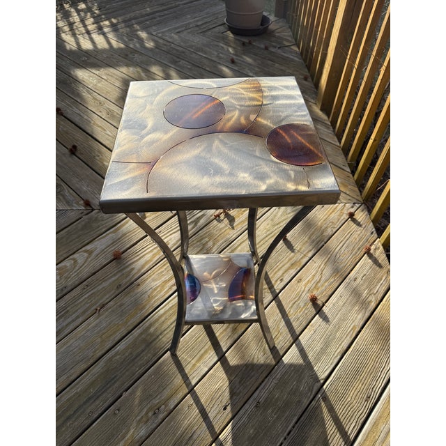 Vintage Artist Signed Frank Seckler Hand Crafted Fine Art Metal End Table For Sale - Image 4 of 17
