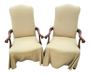 Italian Provincial Throne Host Statement Carved Dining Accent Armchairs - Set of 2
