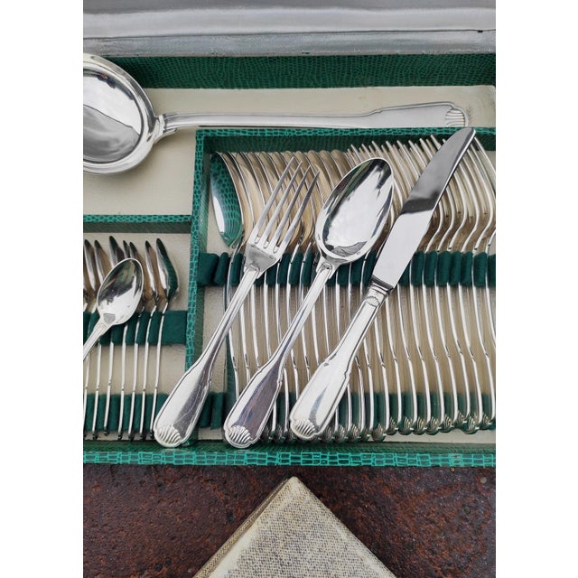 Louis XV Style Coquille Cutlery Set for 12 in Silver-Plated Metal, 1950s, Set of 49 For Sale - Image 3 of 9