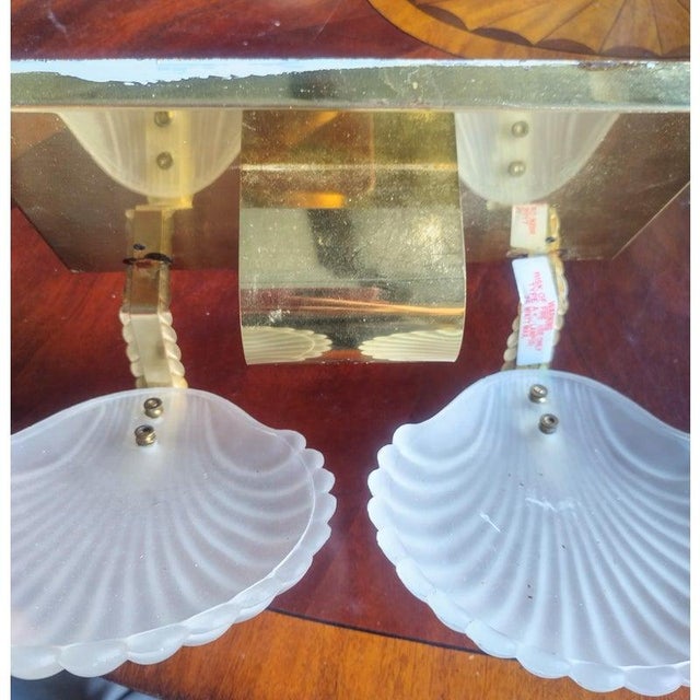 Serena & Lily Vintage 2 Light Small Coastal Glass Clam Shell Bathroom Vanity Light Fixture Wall Sconce For Sale - Image 4 of 7