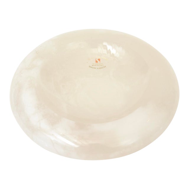 Italian Round Alabaster Bowl With Lip With Sticker 90's For Sale