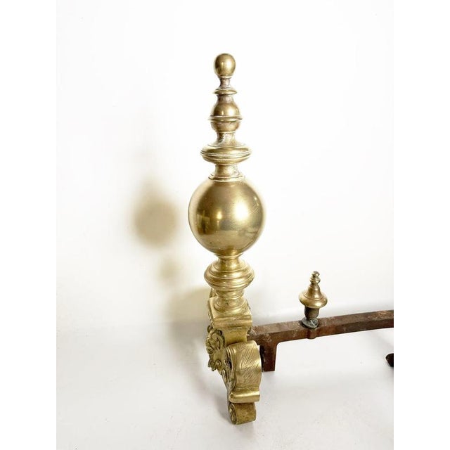 19th Century Brass and Cast Iron Andirons, France, Set of 2 For Sale - Image 11 of 14