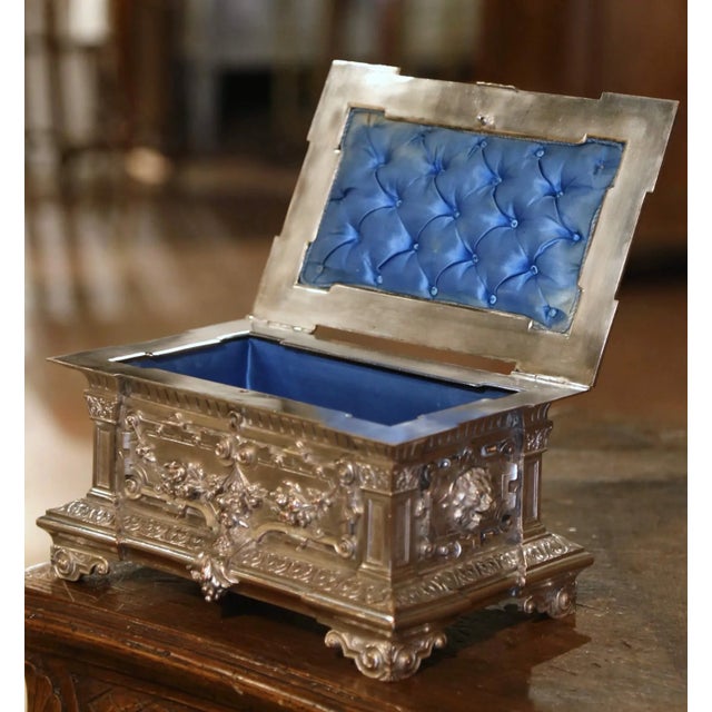 19th Century French Silver Plated Over Bronze Jewelry Box With Repousse Motifs For Sale In Dallas - Image 6 of 10