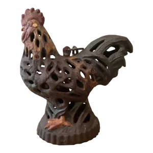 Mid Century Japanese Heavy Cast Iron Old Hand Painted Rooster Lantern