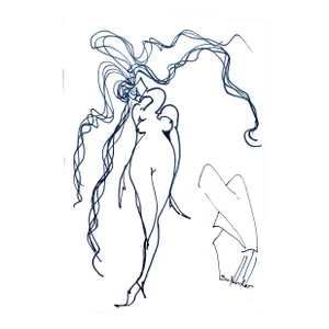 Original Abstract Fantasy Drawing in Ink on White Paper by Erik Sulander