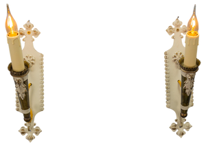 Vintage Italian White and Golden Metal Torch Shaped Wall Sconces, 1950s, Set of 2