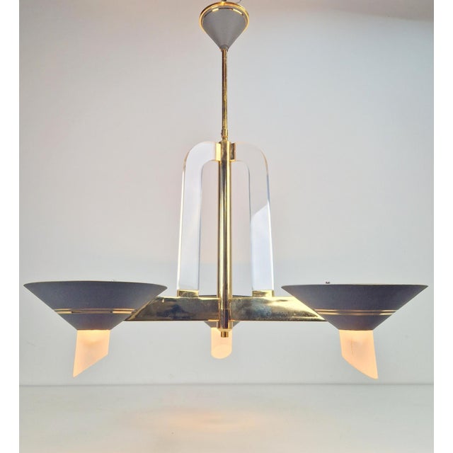 Metal Vintage French Brass Acrylic Chandelier, 1970s For Sale - Image 7 of 15