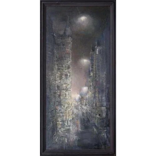 City in the Night, Oil on Canvas, Late 20th Century For Sale - Image 4 of 4