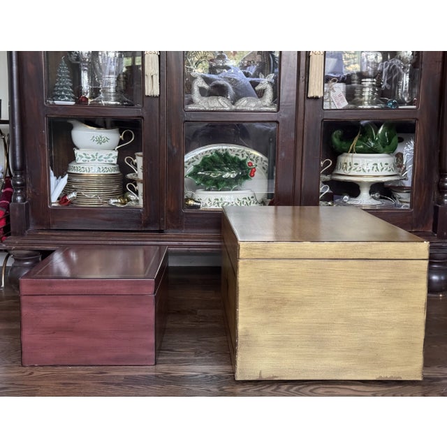 Early 21st Century Vintage Ethan Allen Large Decorative Storage Trunks - a Pair For Sale - Image 5 of 12