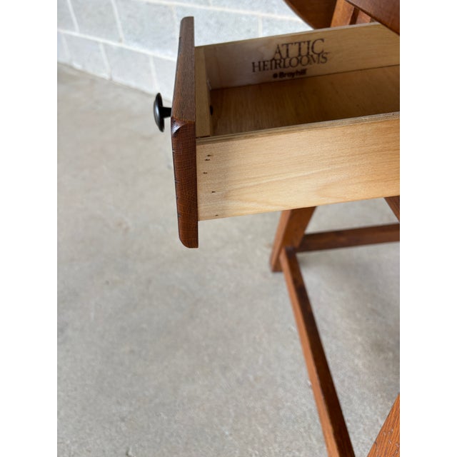 Broyhill Attic Heirlooms Oak Single Drawer Shaker Style Drop Leaf Side Table For Sale - Image 9 of 10