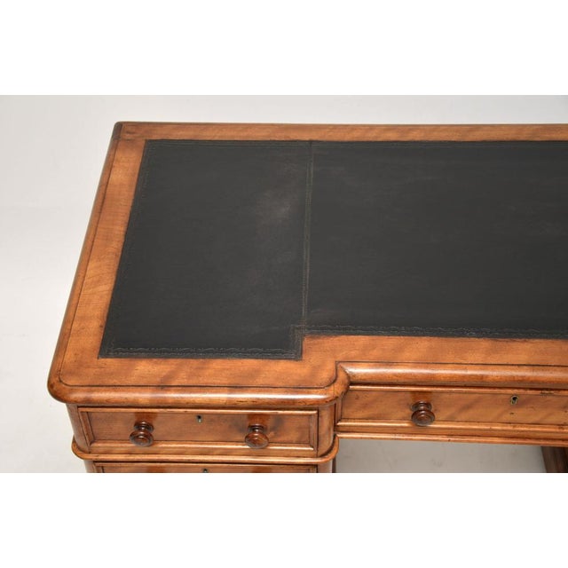 Victorian Satinwood Pedestal Desk with Leather Top, 1860s For Sale - Image 6 of 11