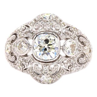 Early 20th Century 2.05 Carat Round Brilliant Cut Diamond Gold Ring, Size 6.5 For Sale