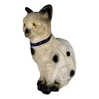 Antique Folk Art Chalkware Spotted Tabby Cat Figurine For Sale