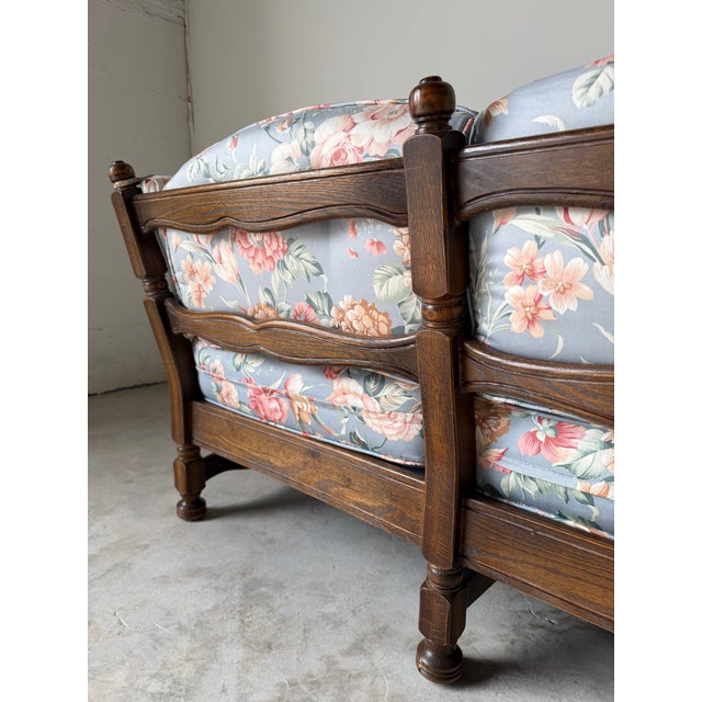 1970s Vintage French Provincial Style Carved Oak Ladder-Back Sofa With Shell Details For Sale - Image 13 of 13