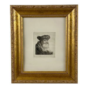 19th Century "Vieillard À Barbe Carrée" Etching After Rembrandt, Framed