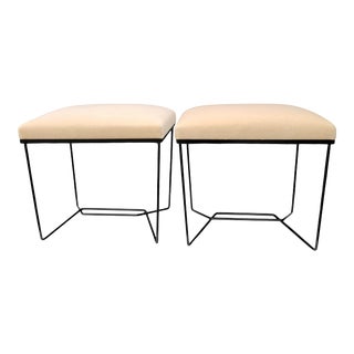"Trombone" Black Enamel & Creme Mohair Benches by Facto Atelier - a Pair For Sale