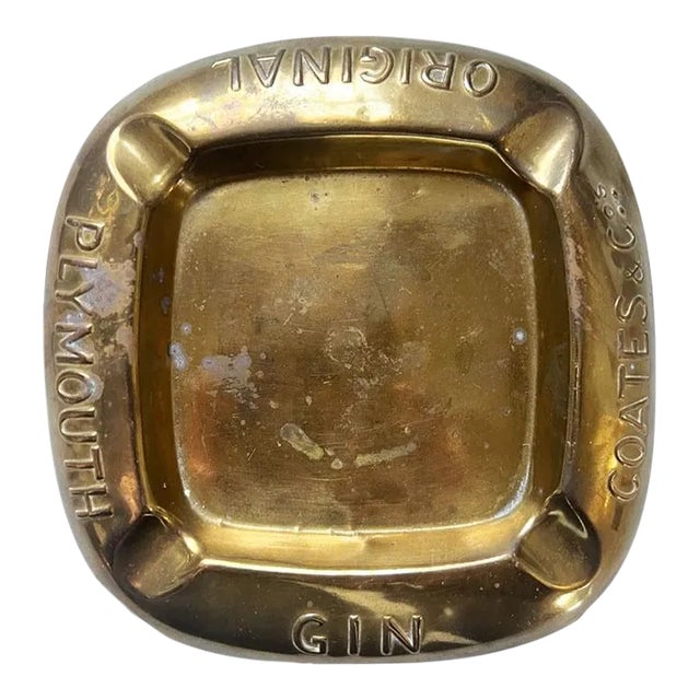 Antique Gold Brass Advertisement Ashtray - Coates & Co. Gin 1900s For Sale