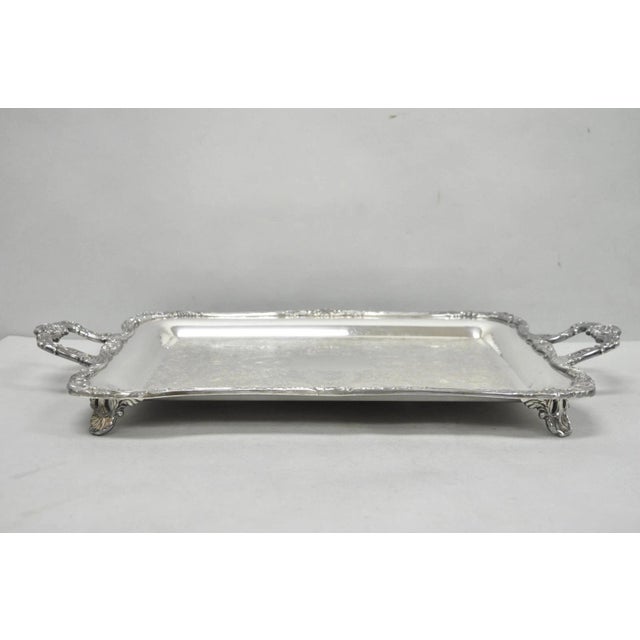 Vintage Wm Rogers 290 Silver Plated Twin Handle Footed Bar Serving Platter Tray For Sale - Image 13 of 14