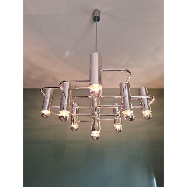 Geometric Chrome Metal Chandelier by Gaetano Sciolari for Boulanger, 1970s For Sale - Image 14 of 15