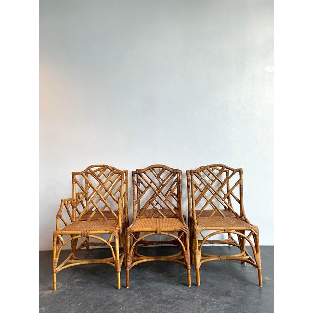 Late 20th Century Vintage Chinese Chippendale Bamboo Dining Chairs - Set of 6 For Sale - Image 5 of 12