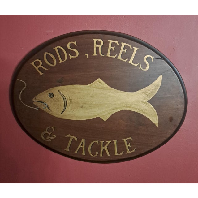 Painted Fishing Sign of Rods, Reels & Tackle, 1930 For Sale - Image 3 of 3