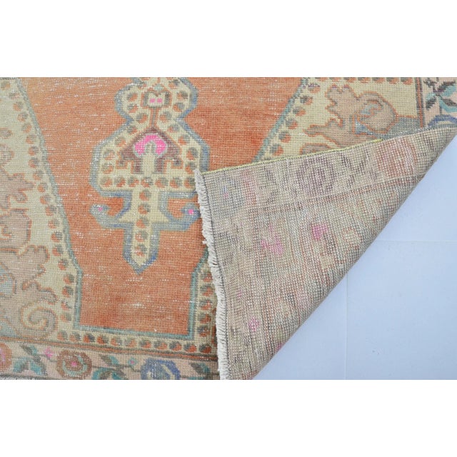 Medallion Design Anatolian Orange & Beişge Area Carpet For Sale - Image 10 of 11