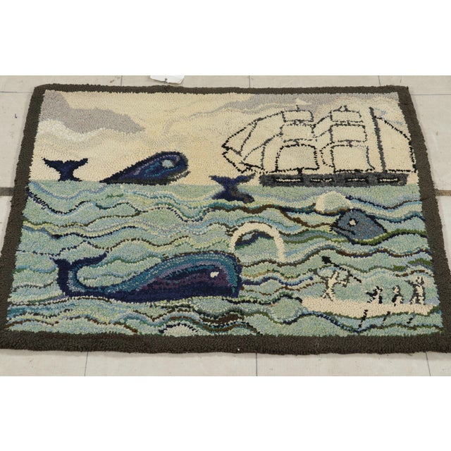 Antique Hooked Rug With Ocean Pictorials in Blue and Cream, From Rug & Kilim For Sale In New York - Image 6 of 8
