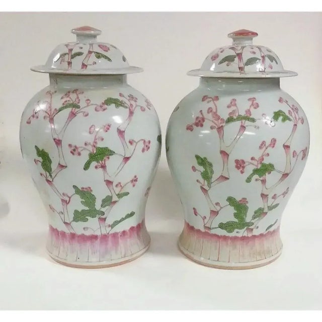 Chinese 19th Century Chinese Ching Dynasty Famille Rose Temple Jars - A Pair For Sale - Image 3 of 3