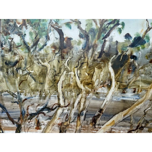 Large Oil on Cardboard Landscape Painting From 70's For Sale - Image 11 of 15
