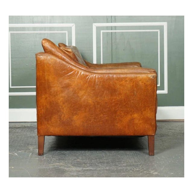 Large Vintage Tan Leather Sofa For Sale - Image 9 of 12