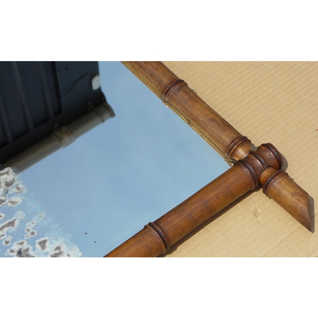 Large Antique French Faux Bamboo Wall Mirror with Foxed Glass For Sale - Image 3 of 10