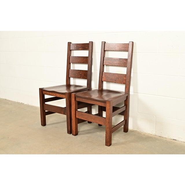 Stickley Brothers Stickley Brothers Antique Mission Oak Arts & Crafts Ladder Back Side Chairs or Dining Chairs, Newly Refinished For Sale - Image 4 of 12