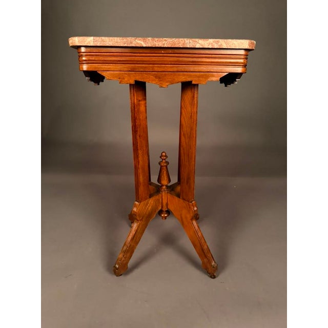 Cinnamon American Eastlake Victorian Walnut Marble Top Tea Table With Original Finish, Circa 1880 For Sale - Image 8 of 17