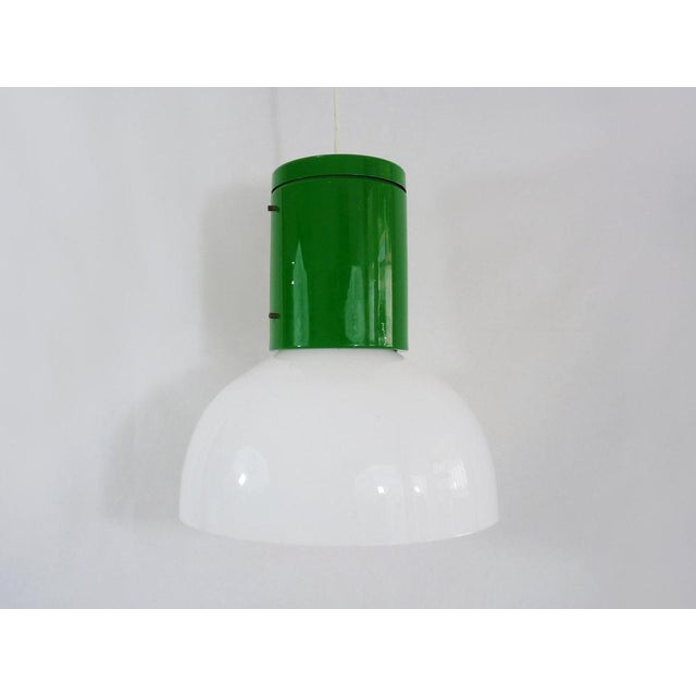 Vintage Industrial Pendant Lamp in Green Metal with White Plastic Lampshade, 1970s For Sale - Image 11 of 11
