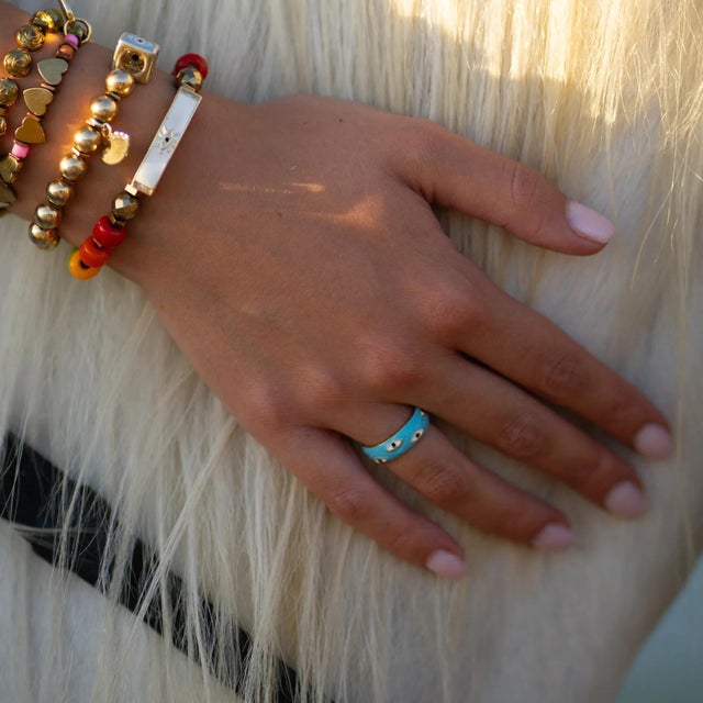 Blue Enamel Evil Eye Gold Adjustable Band Ring, Size 8 For Sale - Image 4 of 9