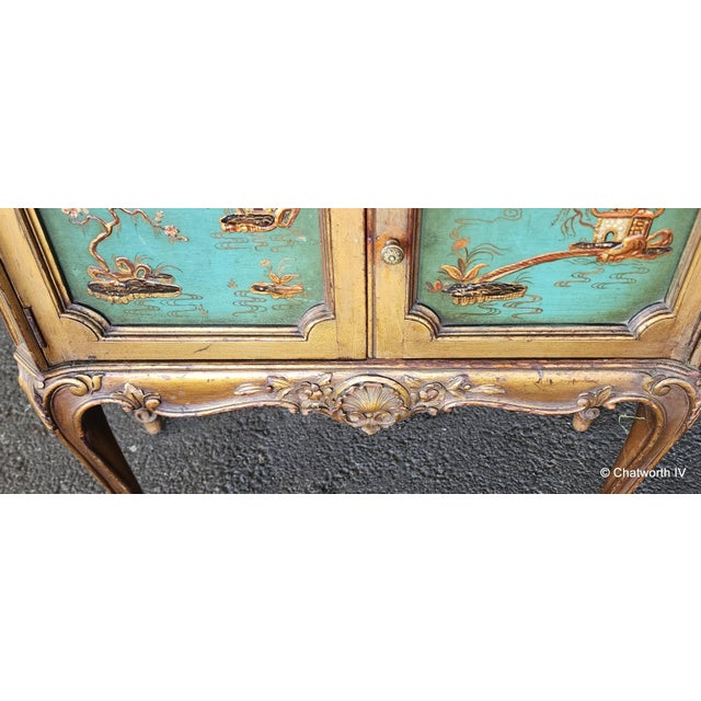 Antique 1920s Petite Marble Top Italian Rococo Chinoiserie Style Painted Commode Cabinet For Sale In New York - Image 6 of 13