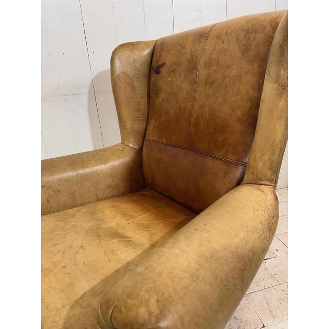 Vintage Leather Hotel Wingback Lounge Armchair, 1980 For Sale - Image 12 of 18
