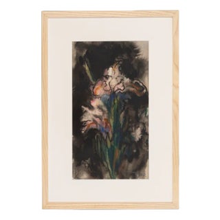 Flower in the Dark, Watercolor on Paper, Framed For Sale