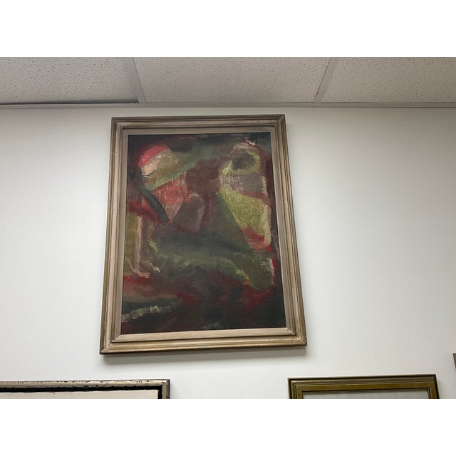 Vintage Abstract Painting with Craquelure in Original Wood Frame, 29” x 23” ⸻ Description Vintage abstract painting...