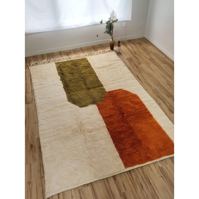 Contemporary Orange Green Color Block Wool Moroccan Rug For Sale - Image 9 of 18