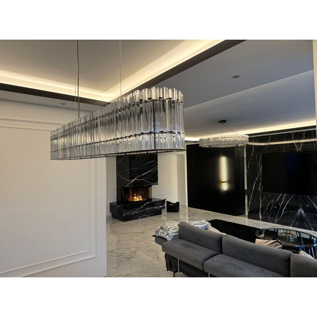 Modern Black Glass Rod Linear Chandelier Luxury Rectangular Ceiling Light New For Sale - Image 9 of 13