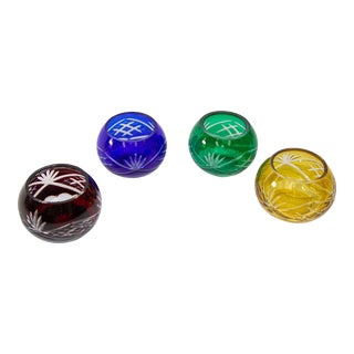 Vintage Bohemian Multicolor Cut to Clear Crystal Votive Candle Holder Set of 4 For Sale