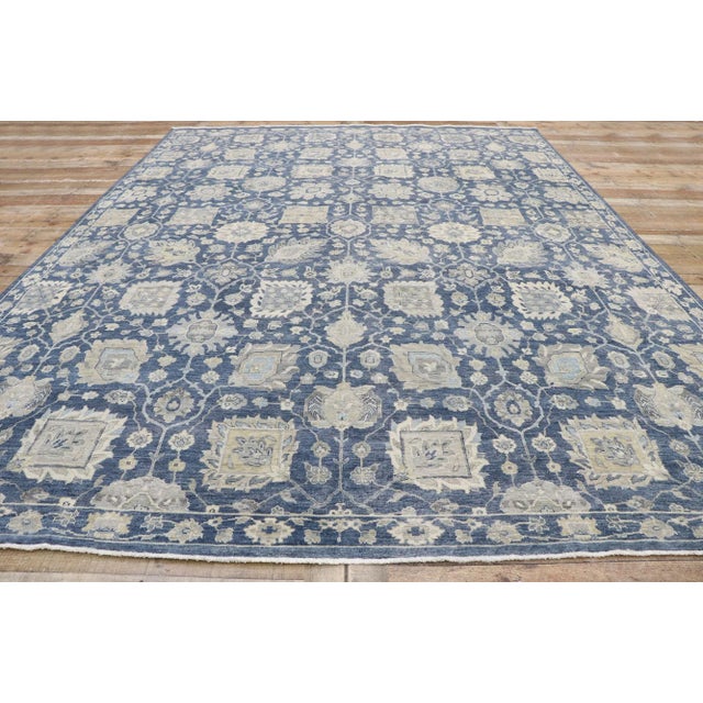 Textile Rustic Blue Oushak Area Rug, 09'08 X 12'09 For Sale - Image 7 of 9