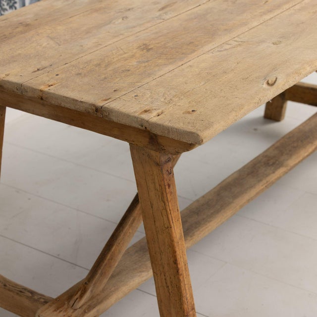 Wood Early 19th C. Italian Pine Trestle Table in Original Patina For Sale - Image 7 of 17
