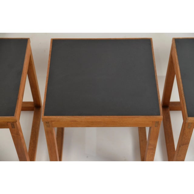 Set of 3 Minimal Teak and Laminate Cube Tables in the Style of Donald Judd Chairish