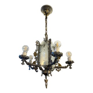 Antique 1920s/1930s Art Deco Three Way Switch Rewired Classic Chandelier For Sale