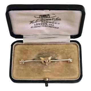 Antique George V Yellow Gold Novelty Fox Head Bar Brooch, 1910s For Sale