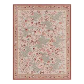 Rug & Kilim's Aubusson Rug, Cream With Red and Sage Floral Patterns For Sale